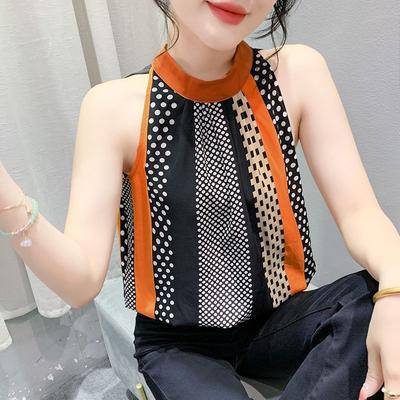 Summer Pure Temperament Sweet Halter Neck Shirt Vest Women's Design Sense Fashion Polka Dot Printed Sleeveless Off-shoulder Top