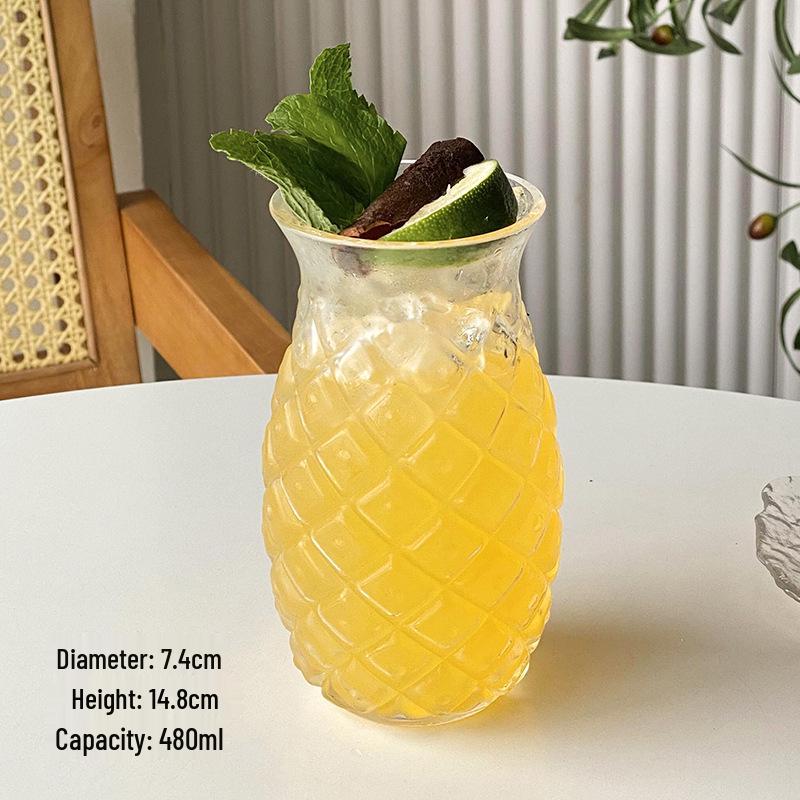 Transparent Pineapple Design Glass Cup with Straw for Cold Drinks – Minimalist Single Layer Household Beverage Tumbler