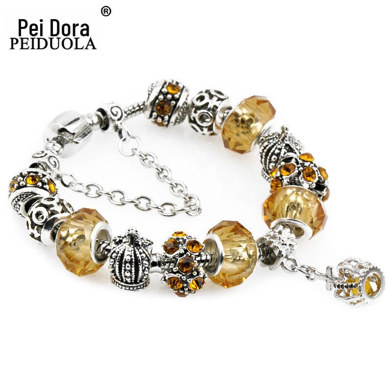 Brățară Trendy cu Mărgele de Cristal Pan cu Pandantiv Coroană de Flori