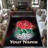 England Rugby Crystal Velvet Rug, Custom Name Text Personalized Non‑Slip Floor Mat for Home Decor Gift
