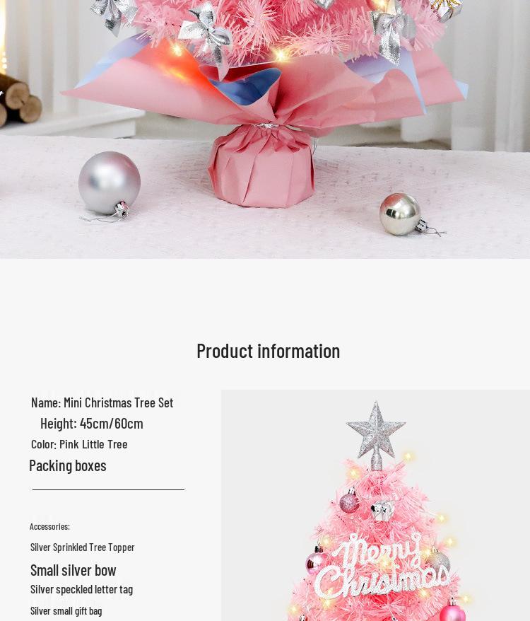 Mini Pink Christmas Tree Set: 45cm & 60cm Desktop Holiday Ornaments.
