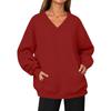 Damen Mode V-Ausschnitt Longline Pullover Sweatshirt mit Tasche für Herbst Winter