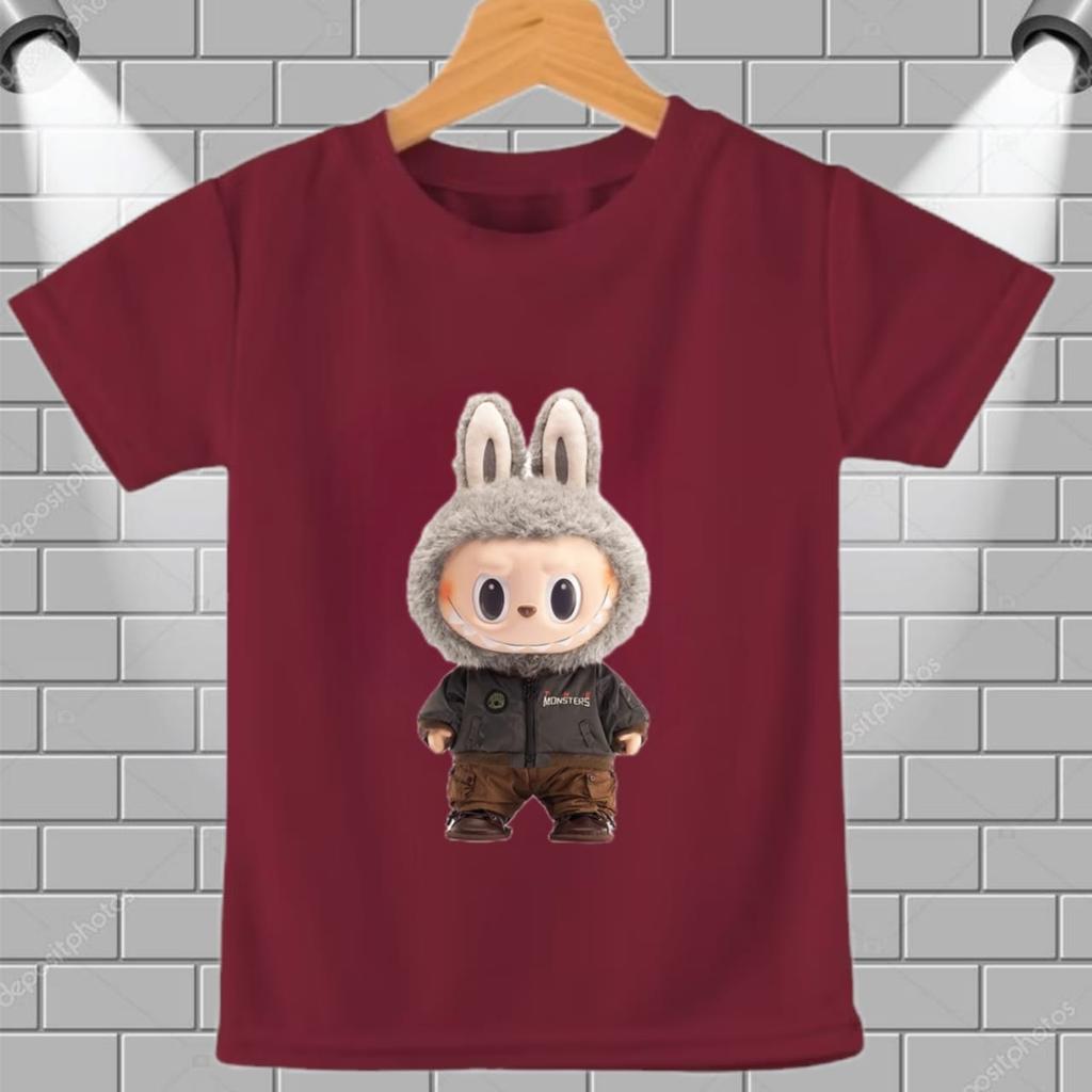 2025 Popular Children's Clothing Short Sleeved LABUBU Adventure Outfit Pattern Round Neck T-shirt Cartoon Style Girl's Top