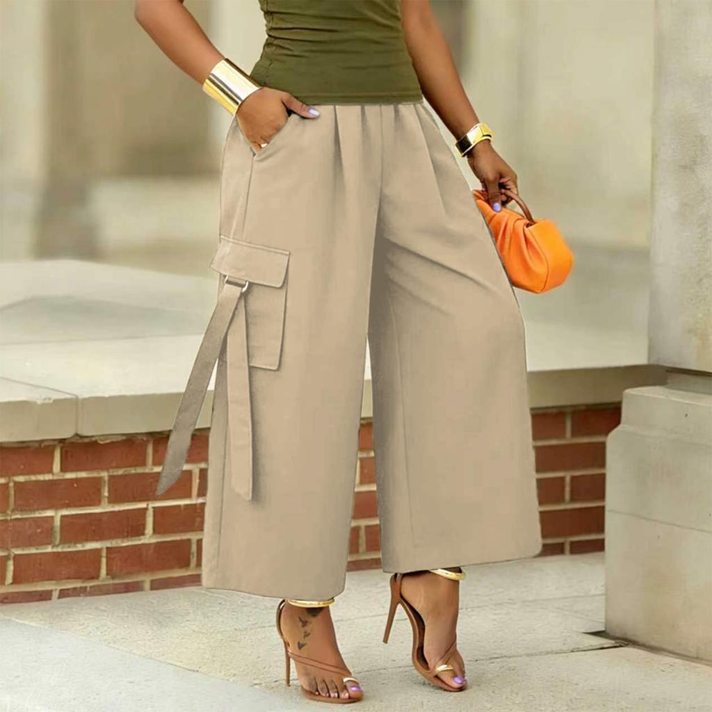Women's Fashion Color Elastic High Waist Wide Leg Loose Casual Pants