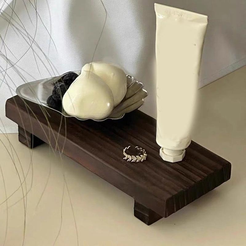Wood Tray Pedestal Stand Wooden Vanity Hands Soap Scented Candle Storage Holder Tray Kitchen Seasoning Holder Home Decor