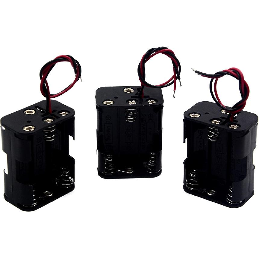 (Pack of 3 6 AA Battery Holder, 9v AA Battery Holder with Leads