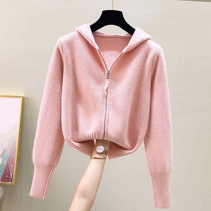 Sweet Autumn & Winter Women's Double Zipper Hooded Knitted Sweater Set