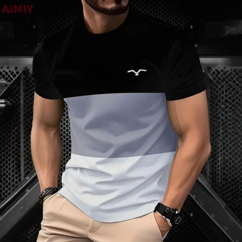 T Shirt Man Classic Men's Clothing Outdoor Round Neck Short Sleeve Top Stripe Print Street Loose T-Shirt