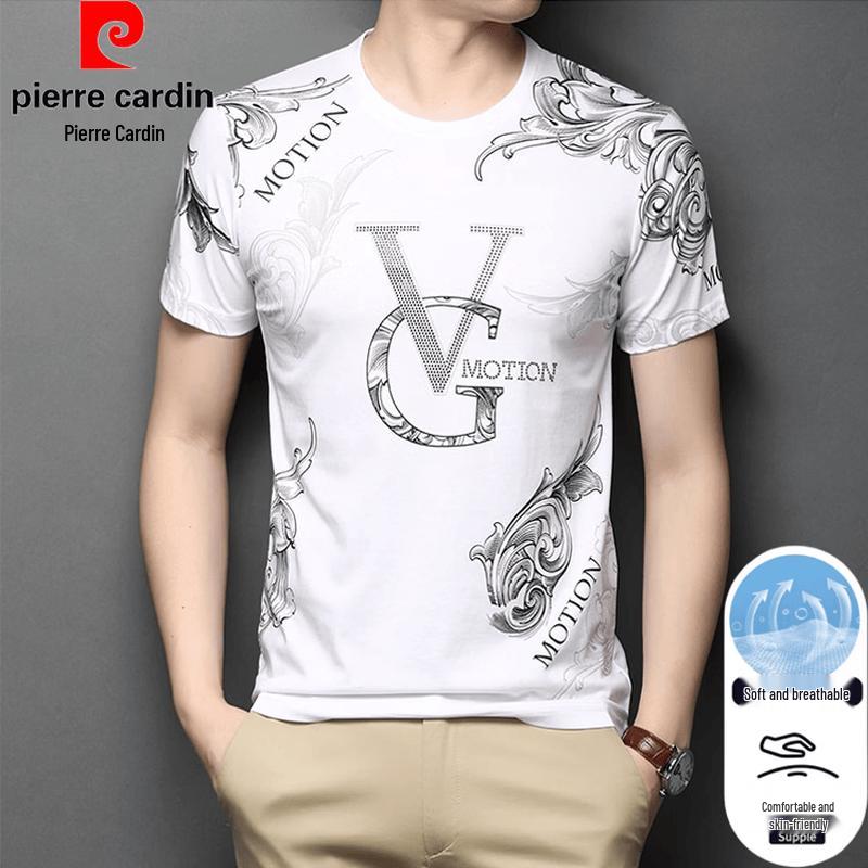 

Pierre Cardin Men s Printed Round Neck Short Sleeve T-Shirt M