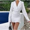 White Ruffled Fashion Mini Dress Women's Patchwork V-Neck Elegant High Waist Pleated Party Dress Female Y2k Bodycon Dresses