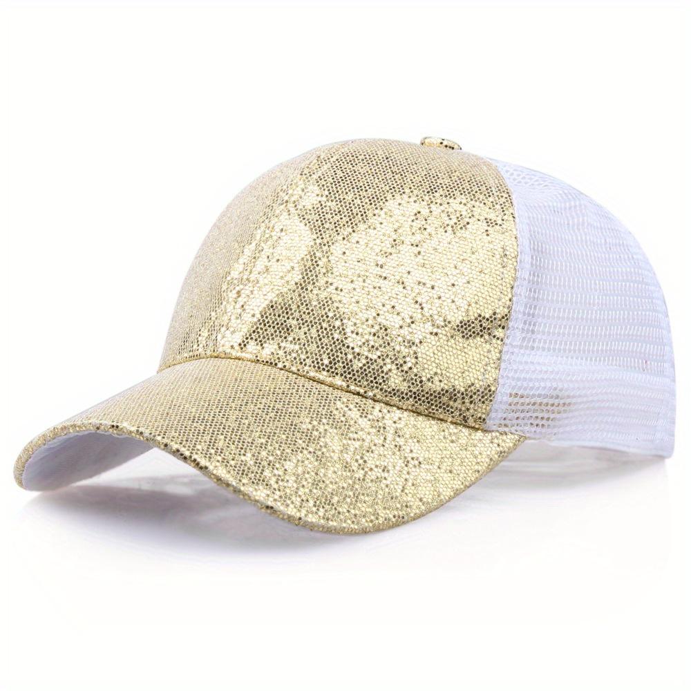 Mesh Sequin Fluorescent Baseball Cap Adjustable Size Breathable Sun Protection Snapback Cap For Women Men Summer Sport Hiking Dad Hat
