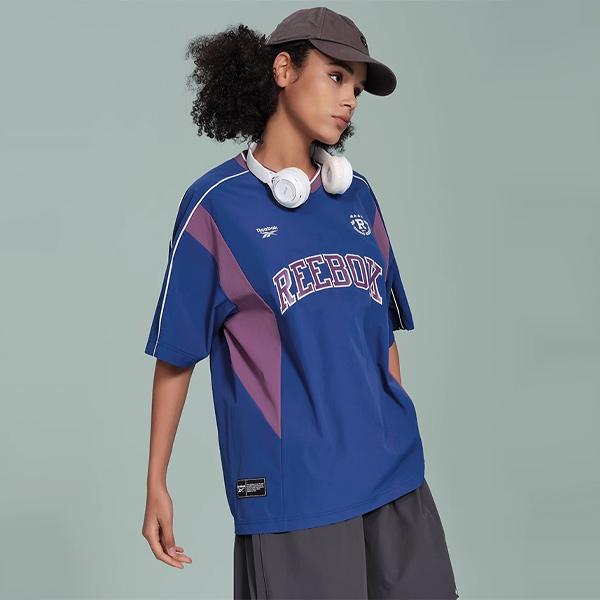 Reebok Color Block Short Sleeve T-Shirt Unisex Tops Navy-Blue 24SRC413UGB8