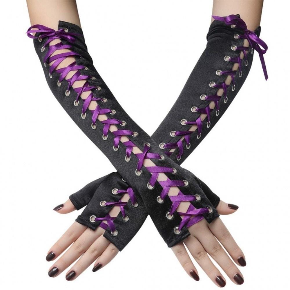 Elastic Ribbon Gloves Long Women Gloves Fashion Half Finger Gloves Nightclub