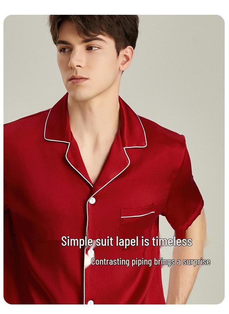 6A Grad 19 Momme Maulbeerseide Herren Kurzarm Oberteil & Shorts Pyjama - Schwer, Luxuriöse Sommer Homewear