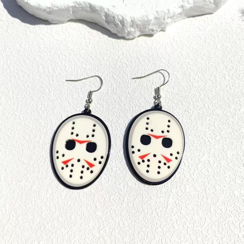 Halloween UFO Ghost Face Pumpkin Head Earrings: Cute, Exaggerated, Scary, Glittery, Bright Earrings for Women