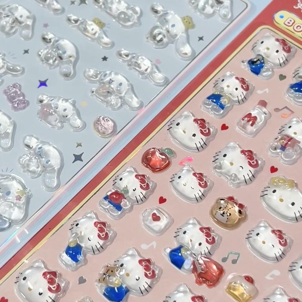 Anime Hellokitty Hangyodon Cinnamoroll 3Dtransparent Jelly Sticker Crystal Decorative Stickers Children's Phone Casesdiy Toys