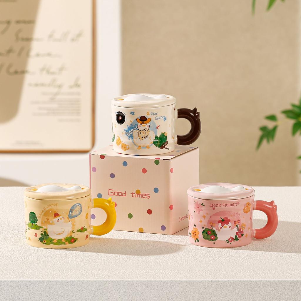 Couple ceramic milk breakfast coffee cup high value cartoon ins wind souvenir cute relief ceramic cup