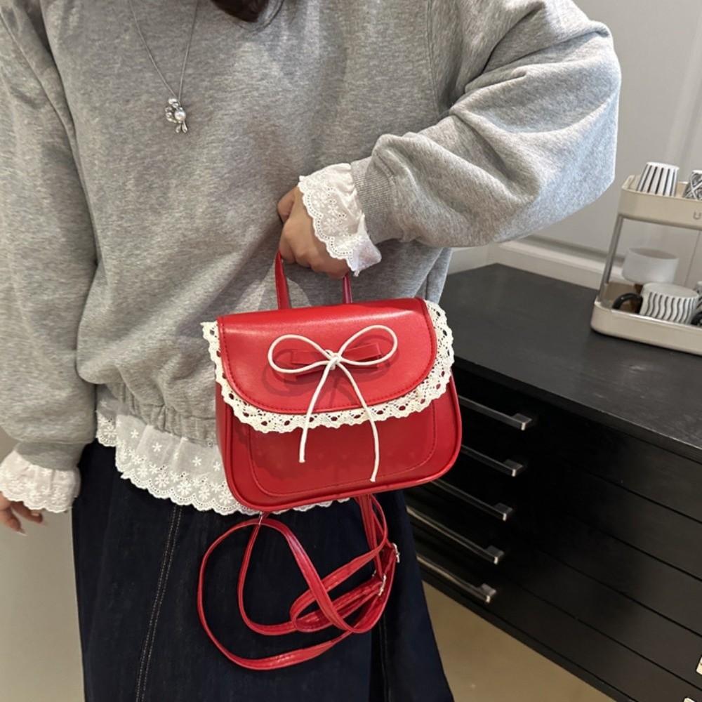 Mini PU Leather Bag Kawali Shouder Bag Simple Lace Bow Backpack Students