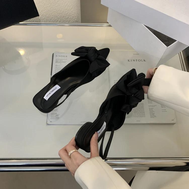 Designer Bow Women's Sandals Pointed Toe Elegant Heels Shoes Summer Mules Shoes 2025 Slingback Dress Slippers Trend New