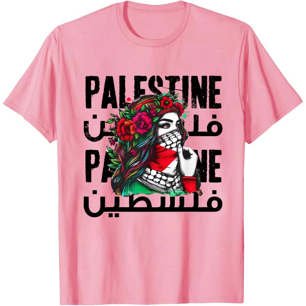 

A Palestinian Girl with A Palestinian Bandana Palestine TShirt Summer Fashionable and Casual Cotton Short Sleeved Tshirt 4XL