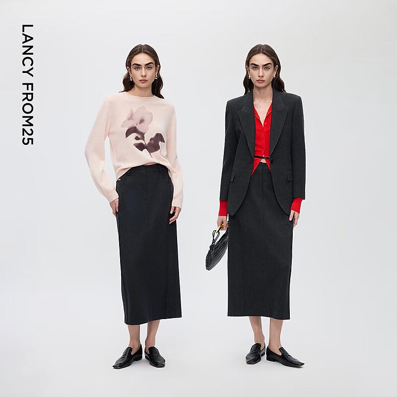 LANGZI Elegant Wool Blend Straight Midi Skirt
