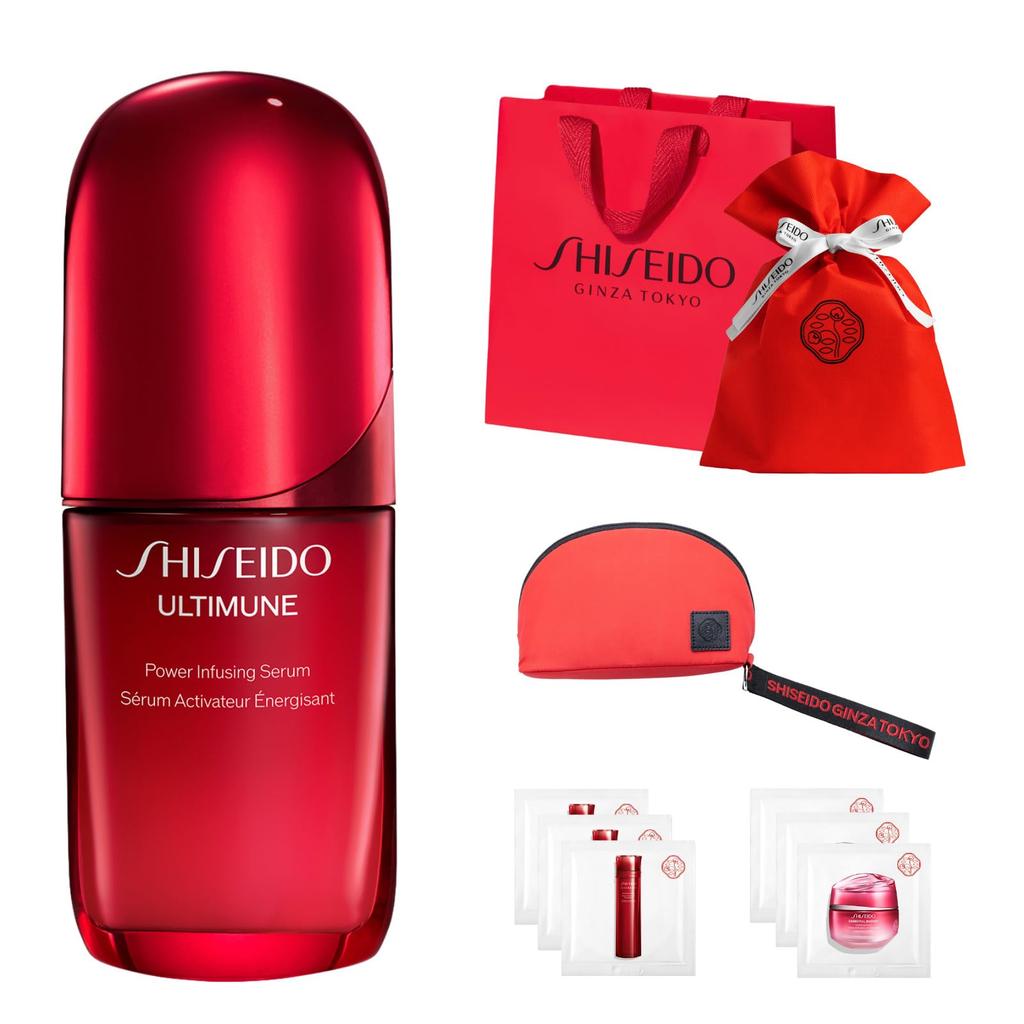 SHISEIDO Ultimune Power Infusing Serum 50mL 50mL Serum Toner Cream Samples Pouch Gift Wrapping Drawstring Bag Shopping Bag Set 2025 Model Serum Green