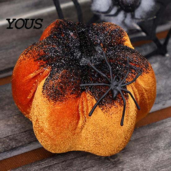 Spider Web Halloween Accents Pumpkin Ornaments, Spooky Tabletop Decoration, Decorations Glittering for Home Party Retro Fall Decor Holiday Showcase