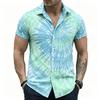 Men's Neon Lightning Spiral Print Short Sleeve Shirt, Retro Psychedelic Button Up Shirt for Spring & Summer
