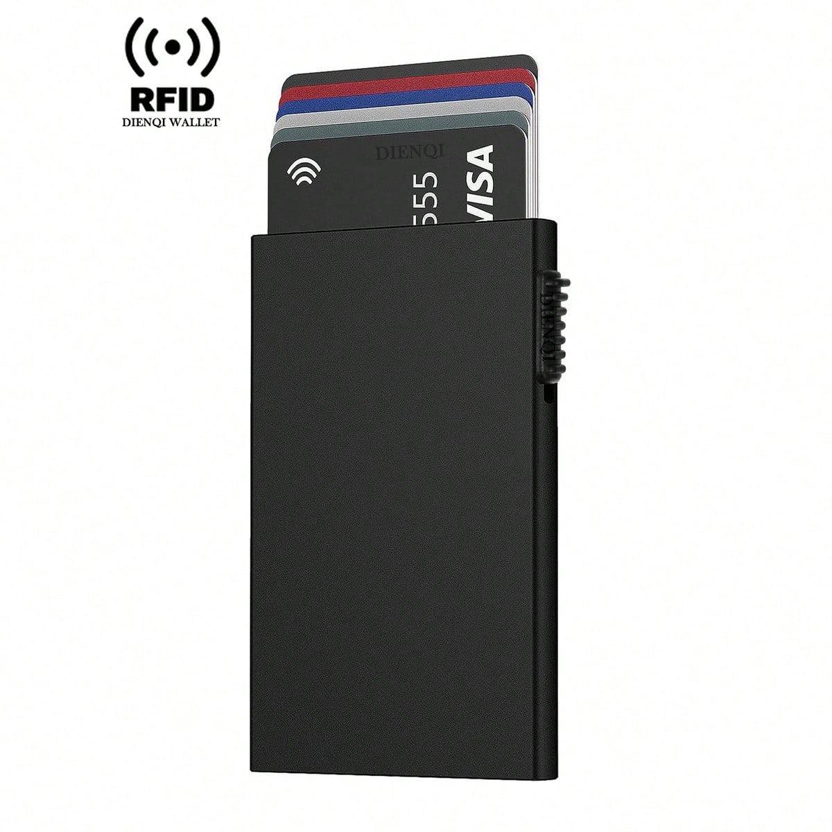 

Rfid Smart Wallet Credit Card Holder Metal Thin Slim Men Women Wallets Pop Up Minimalist Wallet Small Black Purse Metal Vallet чёрный