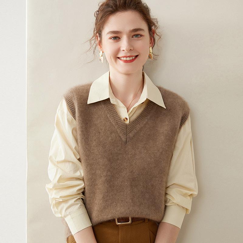 Women's Cashmere V-Neck Sleeveless Vest & Shawl Knit Sweater - Autumn/Winter Collection