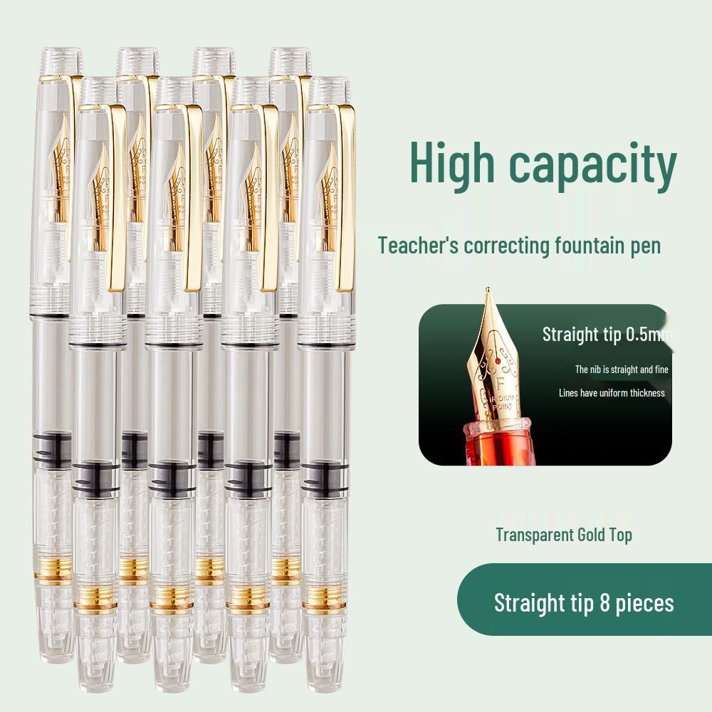 Teacher Correction Fountain Pen with Red Ink - Large Capacity Bent Nib for Grading