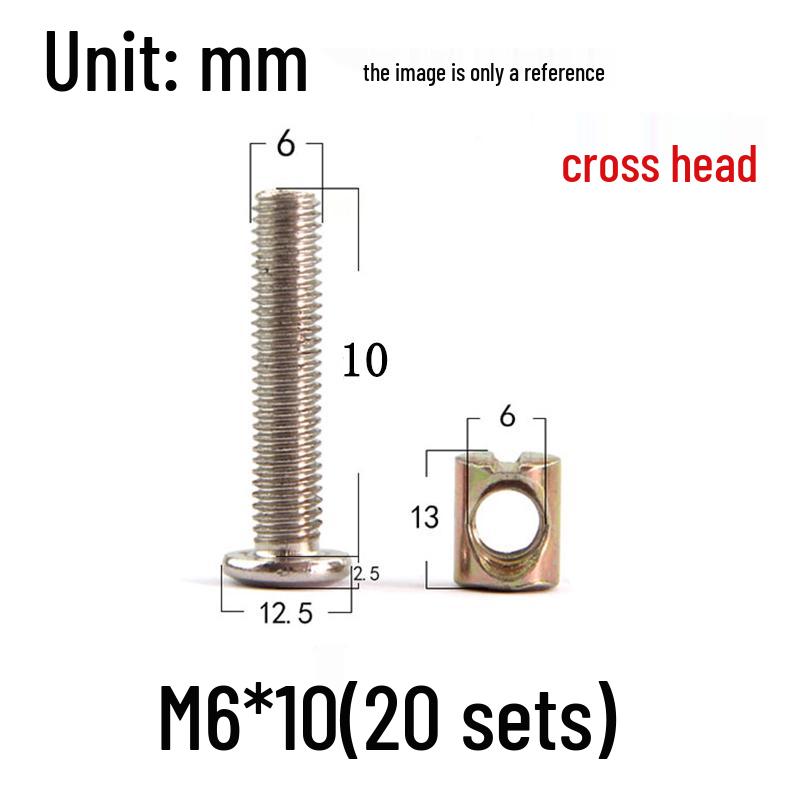Nickel-Plated Phillips Hex Socket Crib Screw & Nut Set, M6/M8