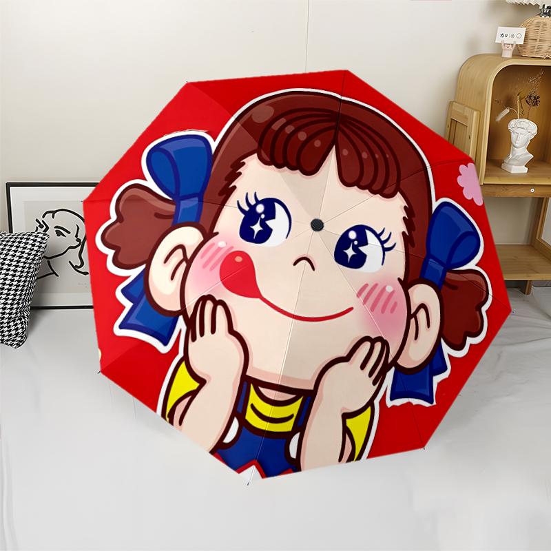 Peko Chan Print Automatic Umbrella, 8 Rib Iron Frame, Plastic Handle, Suitable for Outdoor Travel &Daily , Ideal Gift