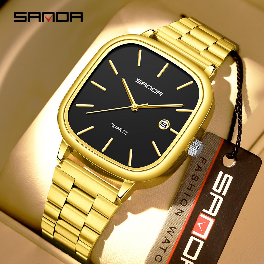 Fashion Square Dial Couple's Wristwatches Men Women Casual Daily Calendar Watch Waterproof Steel Strap Relojs