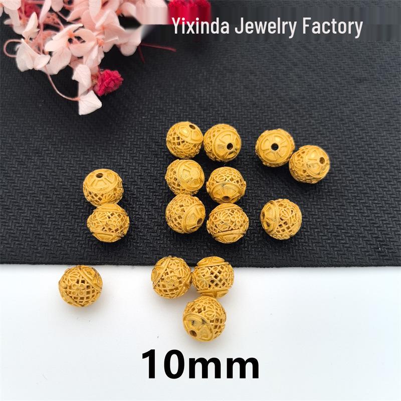 Ancient Gold Sand Lucky Beads: DIY Bracelet Accessories - Hollow Spacer Beads