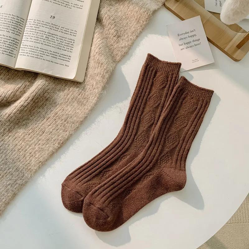 1 Pair New Cashmere Wool White Socks Women Winter Thicken Warm Harajuku Socks Cute Thermal Japanese Fashion Solid Color