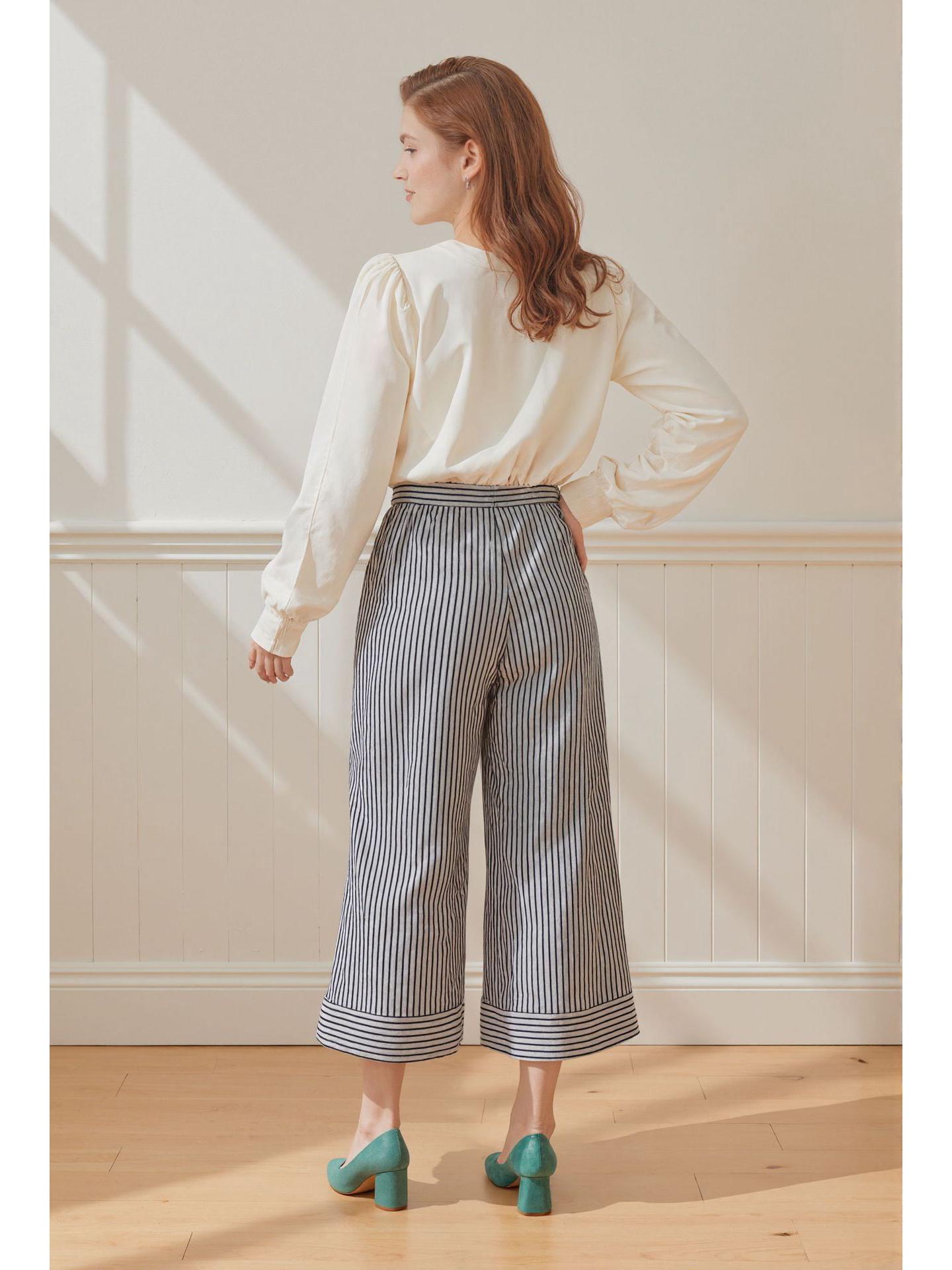 

2025 Women s Relaxed Striped Mid-Waist Wide-Leg Pants Small білий/чорний