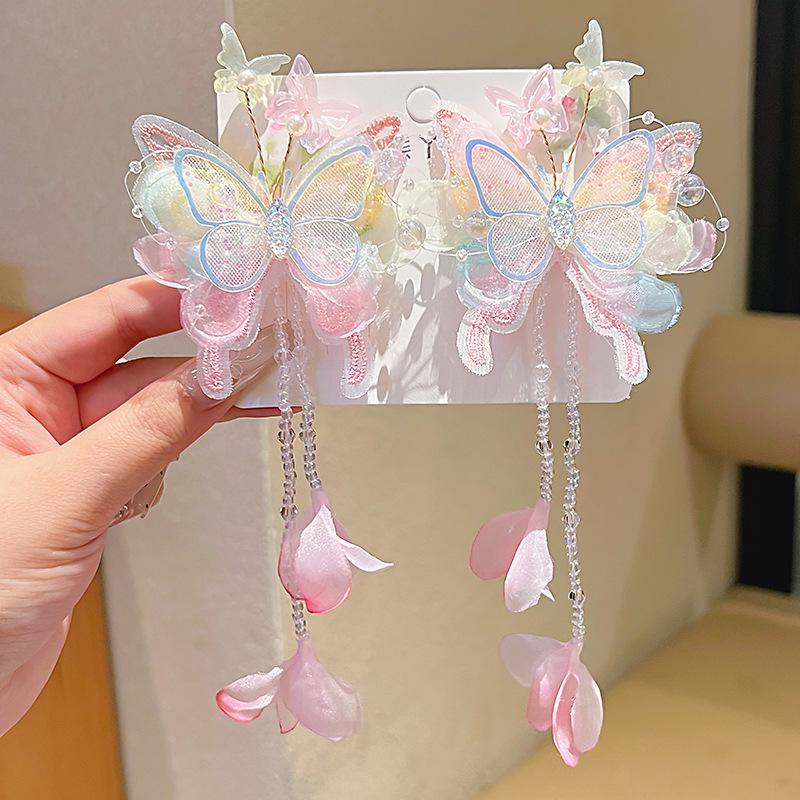 Chinese Style Hanfu Hairpin Set for Girls - Includes Hair Clips, Swaying Tassels, and Butterfly Accessories