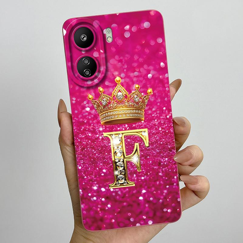 For Xiaomi Redmi 13C 4G Phone Case 13C Crown Initial Letter Silicone Soft Back Cover For Redmi 13C 13 C 4G Poco C65 Coque Capa