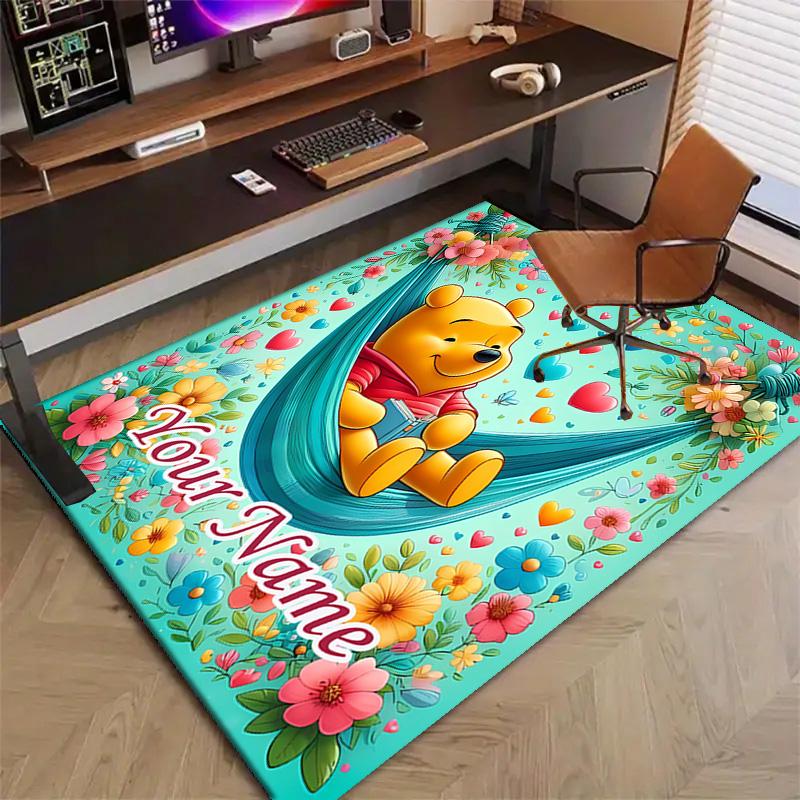 Custom Winnie Mat Personalized Name, Polyester Washable Indoor Entryway Rug, Gift for Christmas, Easter, Thanksgiving Day