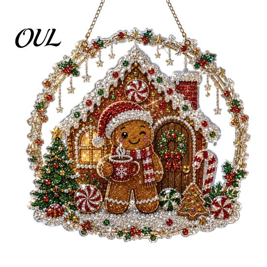 Acrylic Hanging Gift Christmas Faux Diamond Art Suncatcher, 2D Flat Window Ornament, Festive Pendant Beaded Pattern Holiday Decoration for Home, Tree