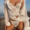 Women's French Floral Fishbone Lace Thong: Thin Straps, Luxurious Mesh, Sexy Embroidery