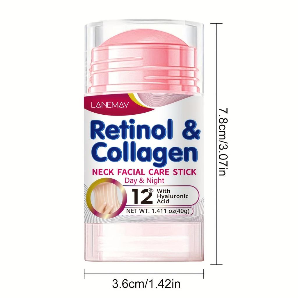 Bâton de Soin Visage et Cou Rétinol & Collagène - 12% Acide Hyaluronique, Raffermissant & Hydratant, Stimule la Vitalité de la Peau, Sans Alcool, pour le Cou au Visage