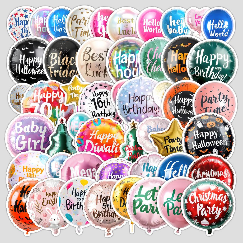50 Balloons Graffiti Stickers Creative Balloon Stationery Stickers Water Cup Computer Mobile Phone Waterproof Decorative Stickers