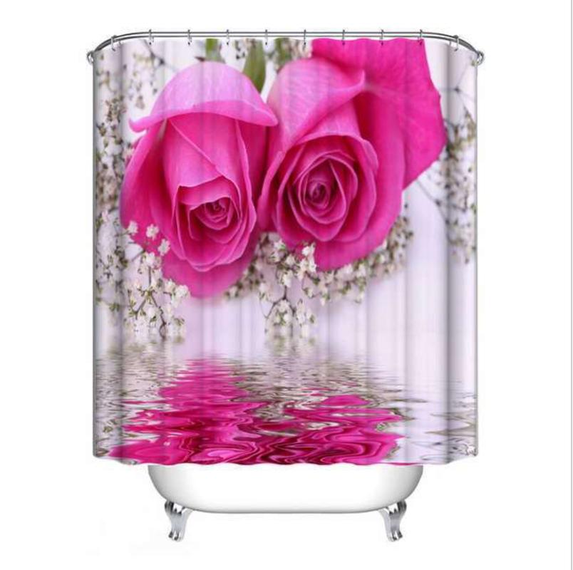 Xueqin Rose Pink Printed Pattern Shower Curtain Socket Covers Toilet Covers Non-Slip Bath Mat 4 Pieces | Shower Curtains