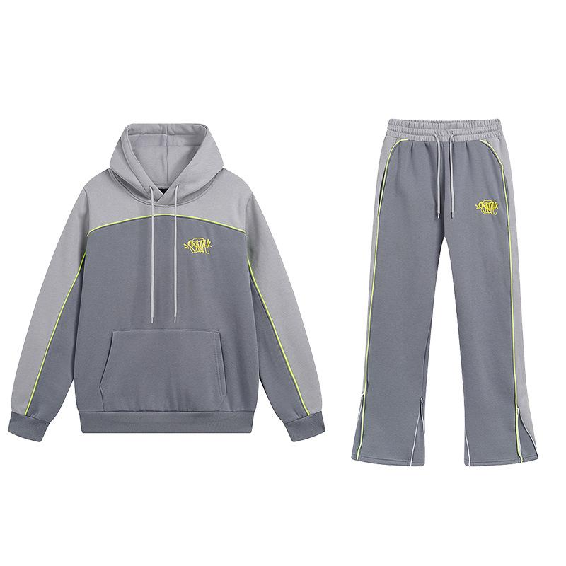 SynaWord Felpa con cappuccio e pantaloni della tuta americani a blocchi di colore Syna marca trendy da uomo e donna ricamata abbinamento di colori completo casual per coppia