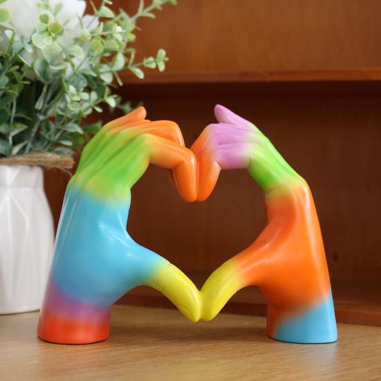 Rainbow Love Gesture Figurine Love Heart Hand Shape Statue Sculpture Home Office Bedroom Desktop Decoration Ornament