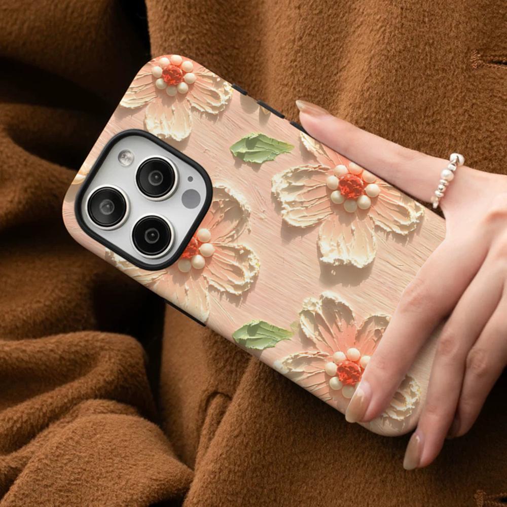 Retro Oil Painting Flowers Phone Case For IPhone 16 15 14 13 12 11 Pro Max Plus Samsung S24 S23 Ultra Glossy HD Hard PC Cover