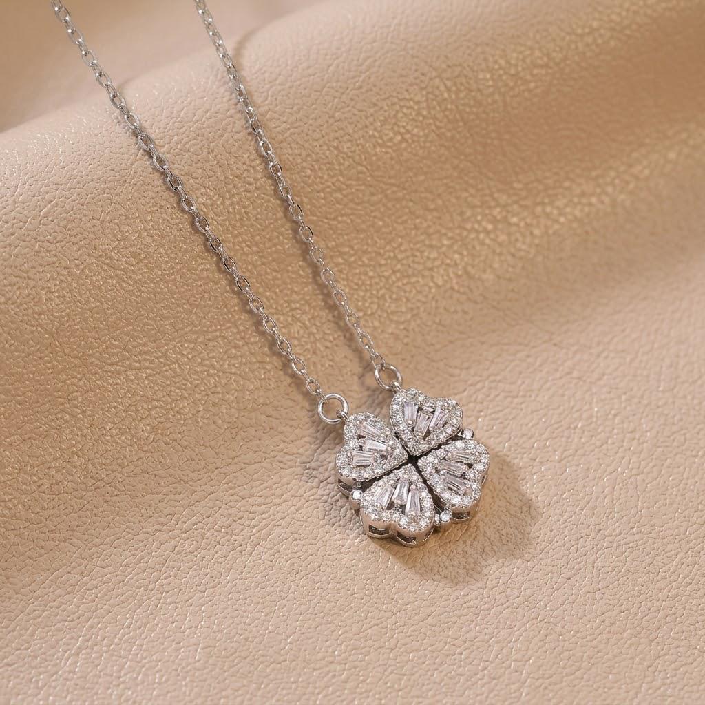 Women's European & American Style Four-Leaf Clover & Heart Pendant Clavicle Necklace