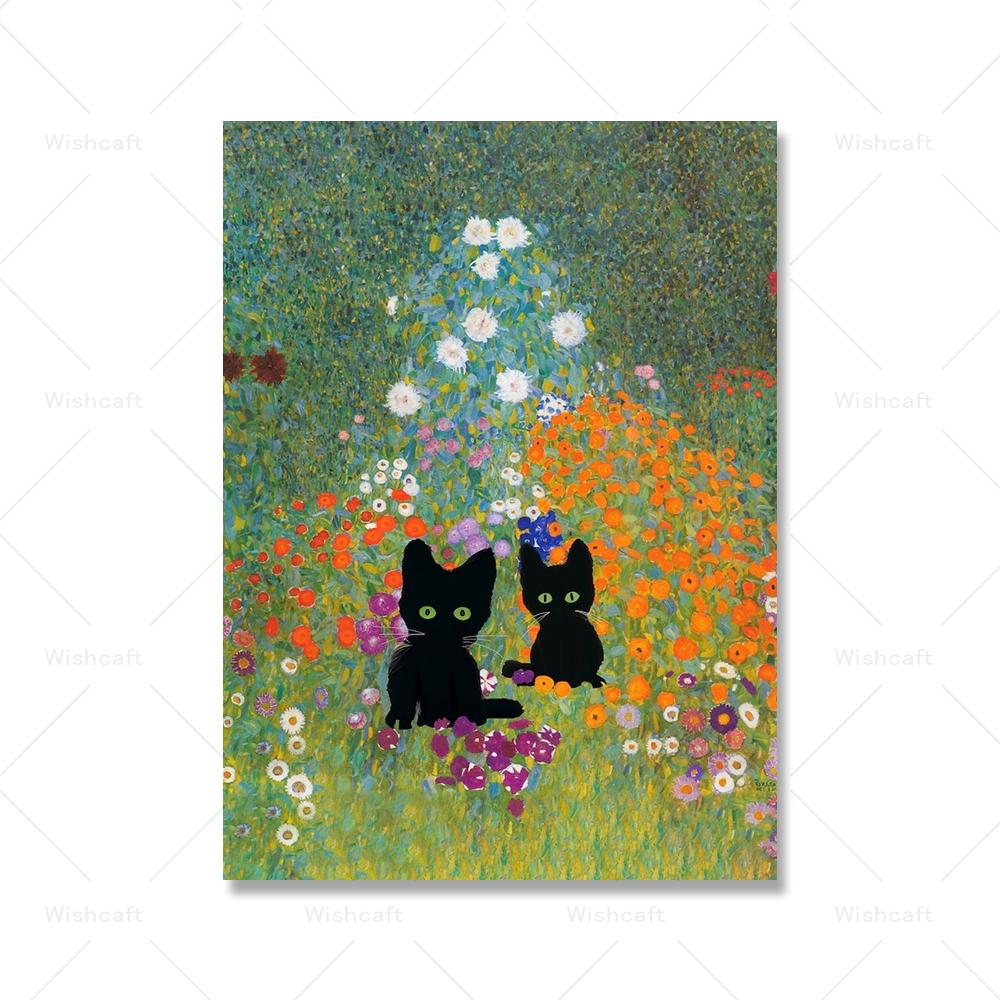 

Коттеджный сад Густав Климт Кот Арт Печать Настенная картина на холсте Vinatge Абстракция Черный кот Плакат Скандинавский домашний декор Картины 21x30cm No Framed